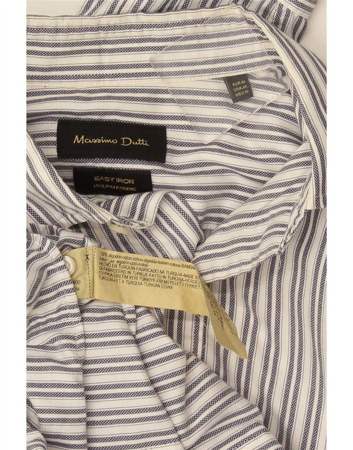 Massimo Dutti Mens Shirt Medium White Striped Cotton