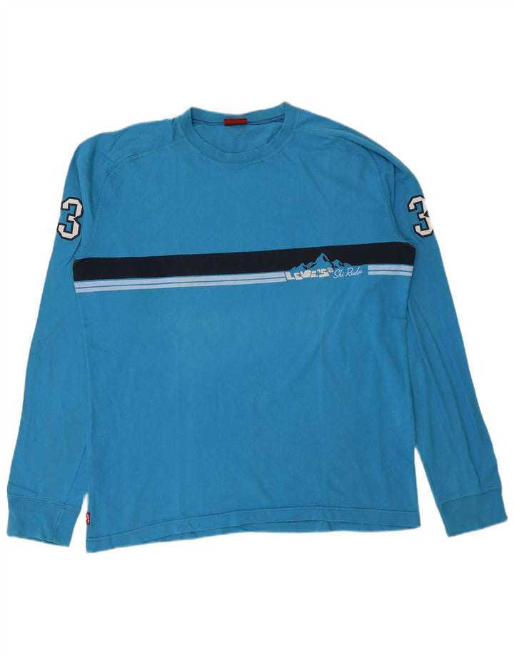 Levi's Mens Graphic Top Long Sleeve Large Blue Colourblock Cotton