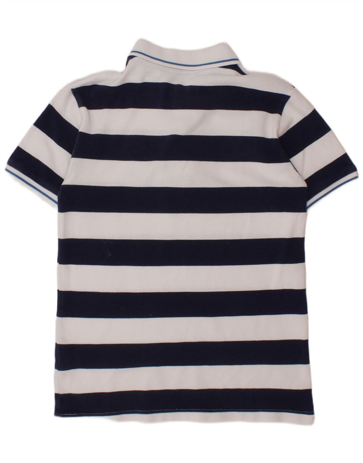 BENETTON Boys Polo Shirt 10-11 Years XL Navy Blue Striped Cotton