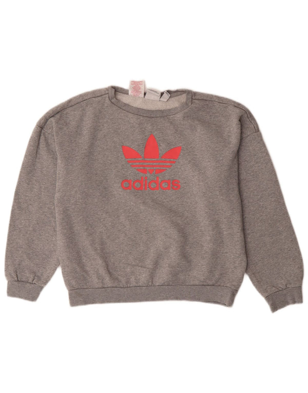 Adidas Girls Graphic Sweatshirt Jumper 11-12 Years Grey Flecked Cotton