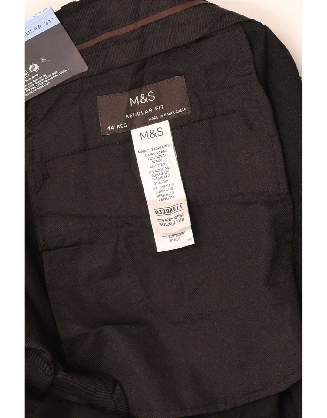 Marks & Spencer Mens Regular Fit Chino Trousers W44 L31 Black Polyester