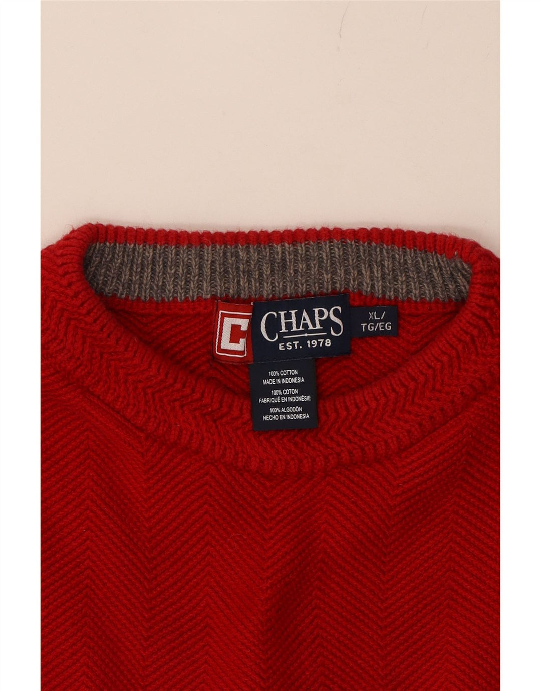 CHAPS Mens Crew Neck Jumper Sweater XL Red Cotton Vintage Chaps and Second-Hand Chaps from Messina Hembry 