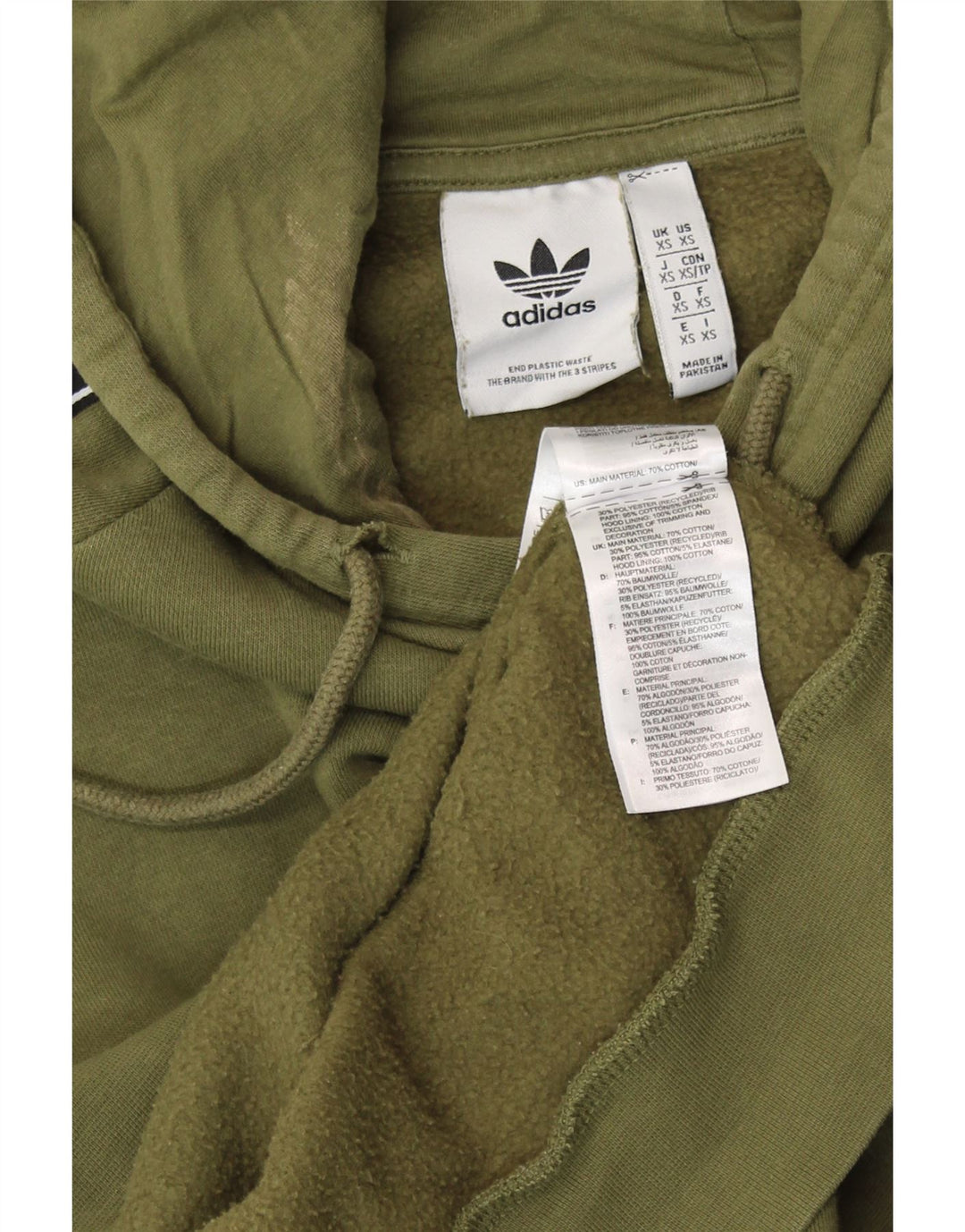 ADIDAS Mens Graphic Hoodie Jumper XS Khaki Colourblock Cotton