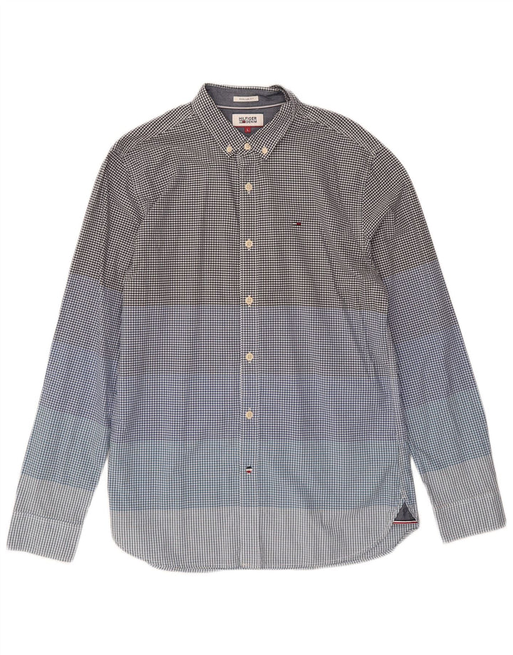 Tommy Hilfiger Mens Regular Fit Shirt Large Blue Gingham Cotton