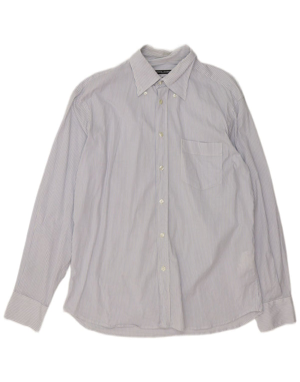 Dolce & Gabbana Mens Shirt Large Blue Pinstripe Cotton