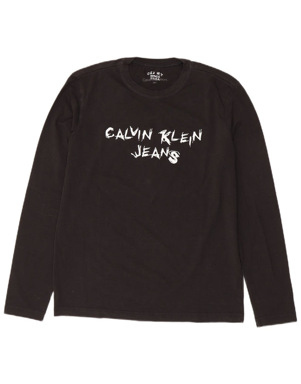 Calvin Klein Jeans Mens Graphic Top Long Sleeve Large Black Cotton