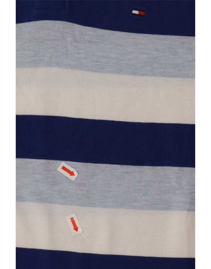 TOMMY HILFIGER Mens Polo Shirt Medium Blue Striped Cotton