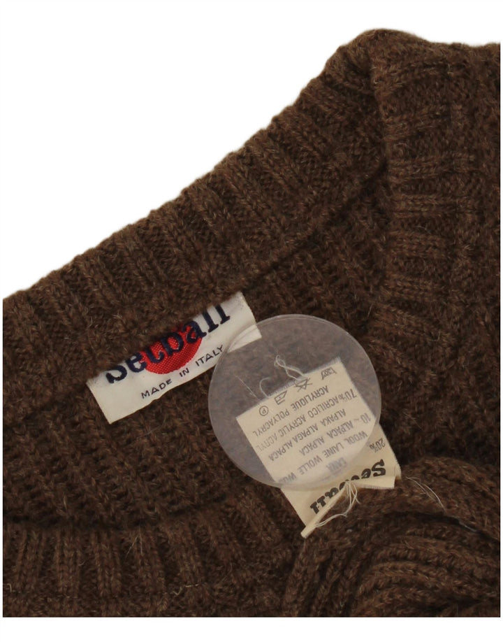 Setball Mens Crew Neck Jumper Sweater IT 50 Medium Brown Colourblock