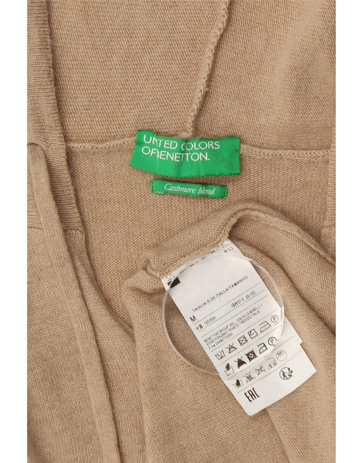 Benetton Womens Hooded Jumper Sweater UK 14 Medium Beige Polyamide