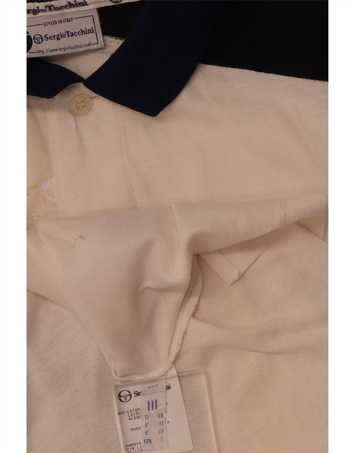 SERGIO TACCHINI Mens Graphic Polo Shirt Small White Colourblock Cotton
