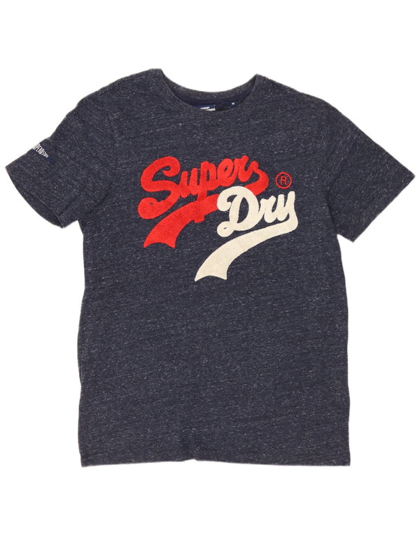 SUPERDRY Mens Graphic T-Shirt Top Medium Navy Blue Flecked Cotton