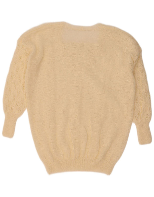 Vintage Womens V-Neck Jumper Sweater UK 16 Large Off White