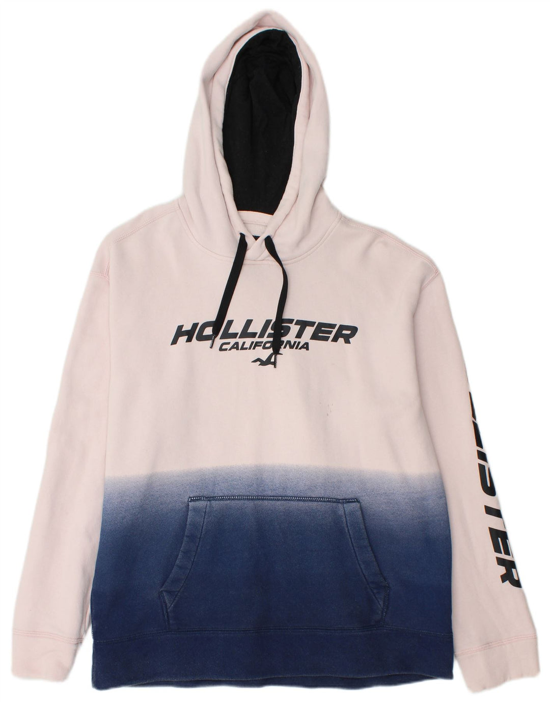 HOLLISTER Mens Graphic Hoodie Jumper Large White Colourblock Cotton