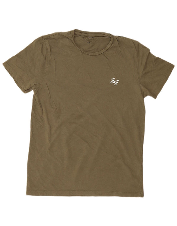 JACK & JONES Mens T-Shirt Top Medium Khaki Cotton