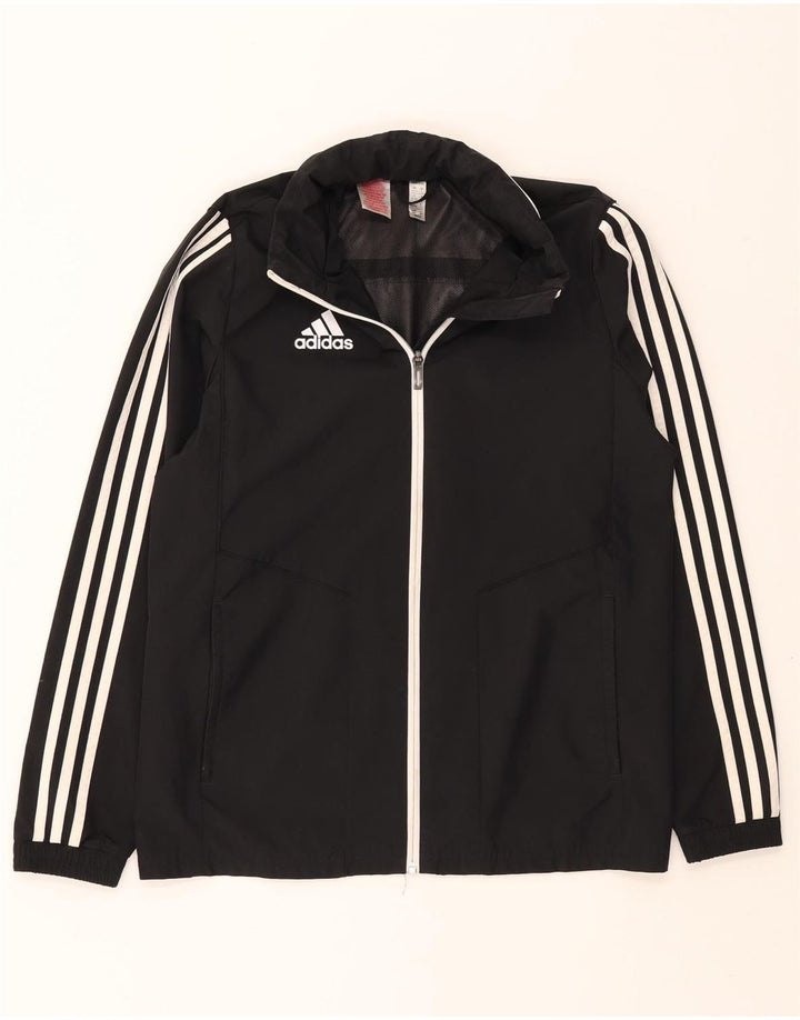 ADIDAS Boys Hooded Tracksuit Top Jacket 13-14 Years Black Polyester Vintage Adidas and Second-Hand Adidas from Messina Hembry 