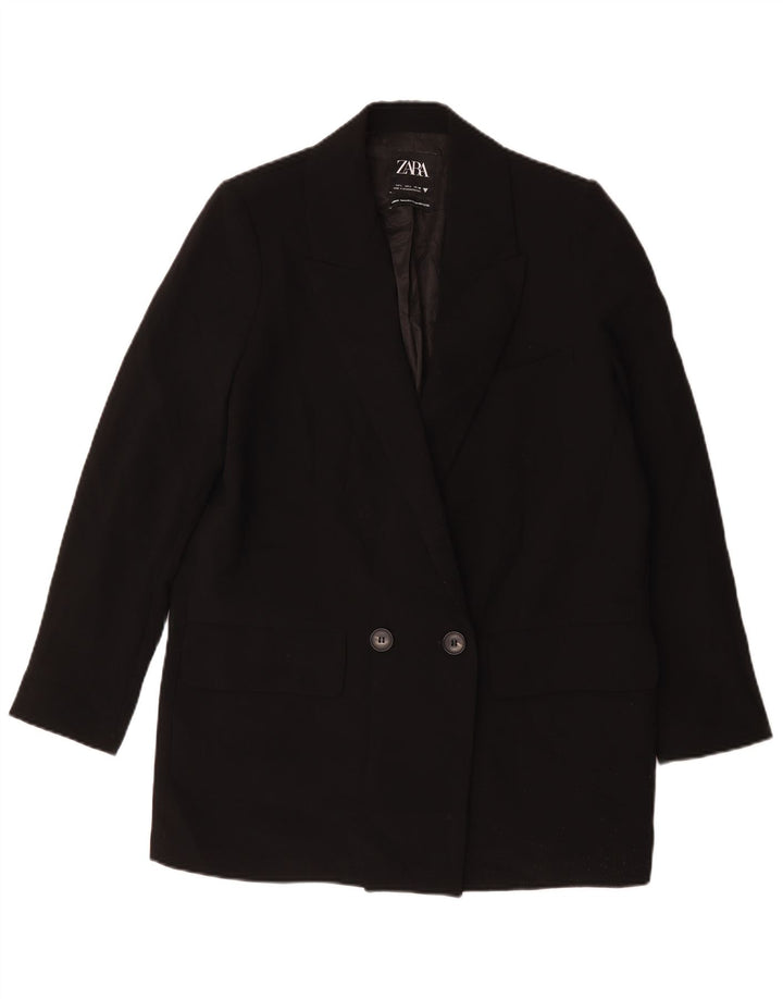 Zara Womens Longline Double Breasted Blazer Jacket UK 16 Large Black