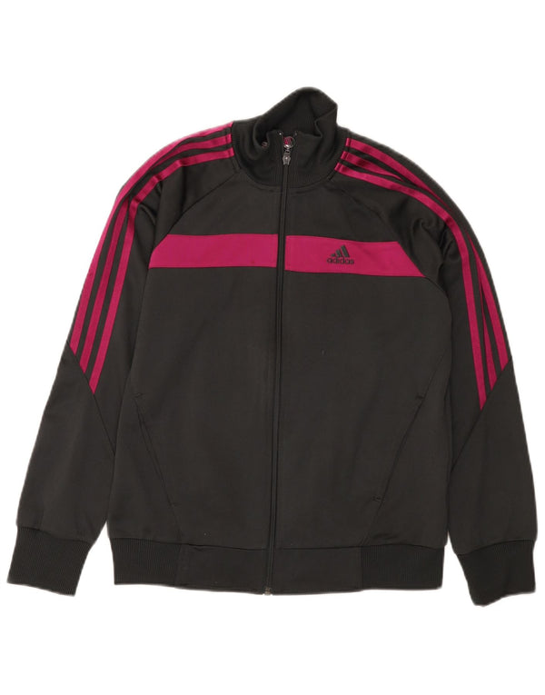 ADIDAS Girls Graphic Tracksuit Top Jacket 13-14 Years Black Colourblock