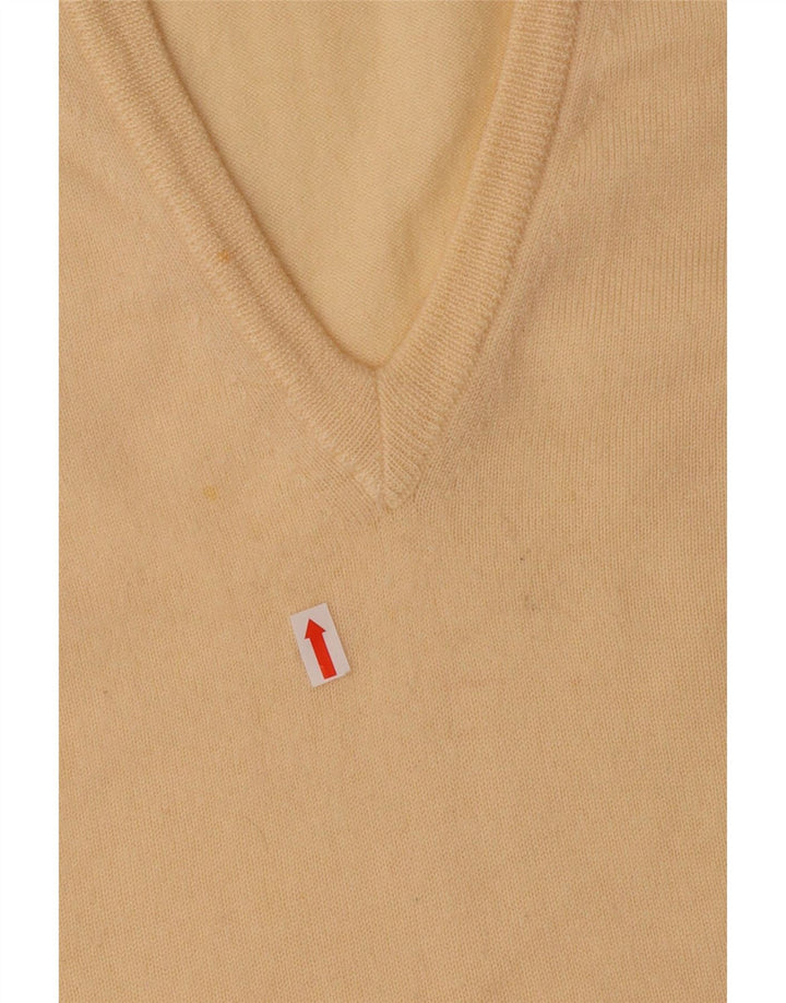 POLO Mens V-Neck Vest Tank Top IT 52 Large Yellow Virgin Wool