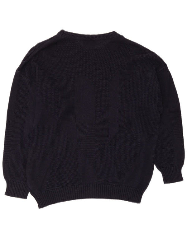 Enzo Lorenzo Mens Boat Neck Jumper Sweater IT 54 XL Navy Blue Geometric