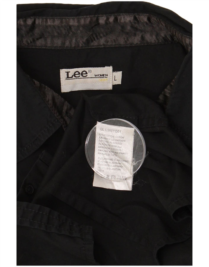 LEE Womens Short Sleeve Shirt UK 16 Large Black Cotton