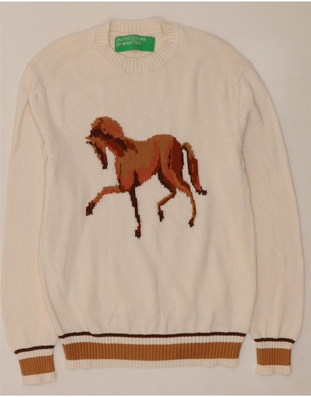 BENETTON Womens Graphic Crew Neck Jumper Sweater UK 14 Medium White