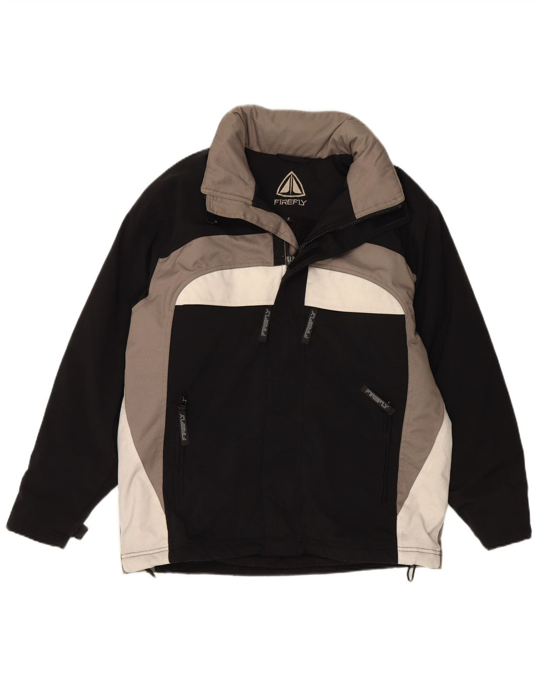 VINTAGE Mens Hooded Windbreaker Jacket UK 36 Small Black Colourblock Nylon