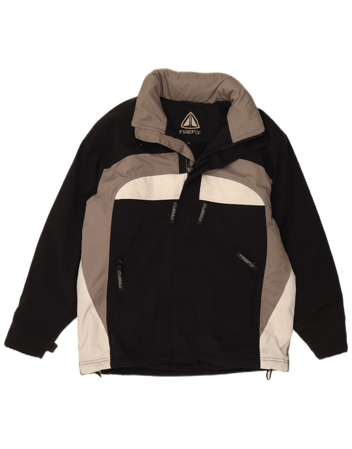 VINTAGE Mens Hooded Windbreaker Jacket UK 36 Small Black Colourblock Nylon