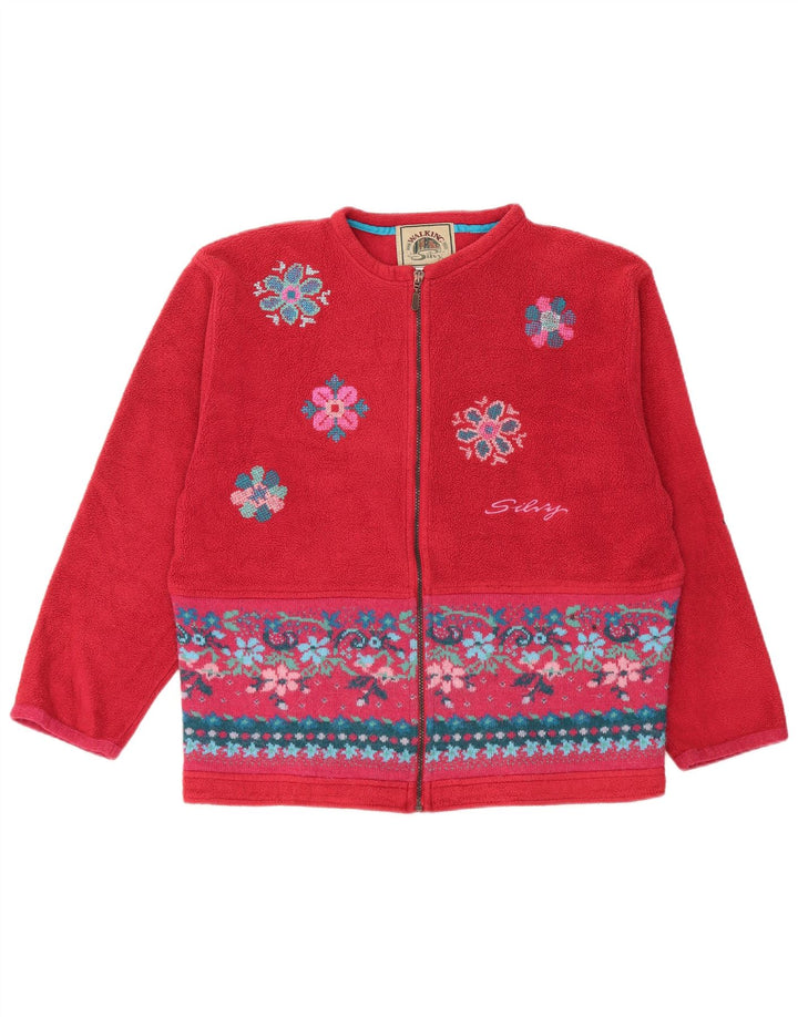 Silvy Womens Oversized Fleece Jacket UK 14 Medium Red Floral Polyester