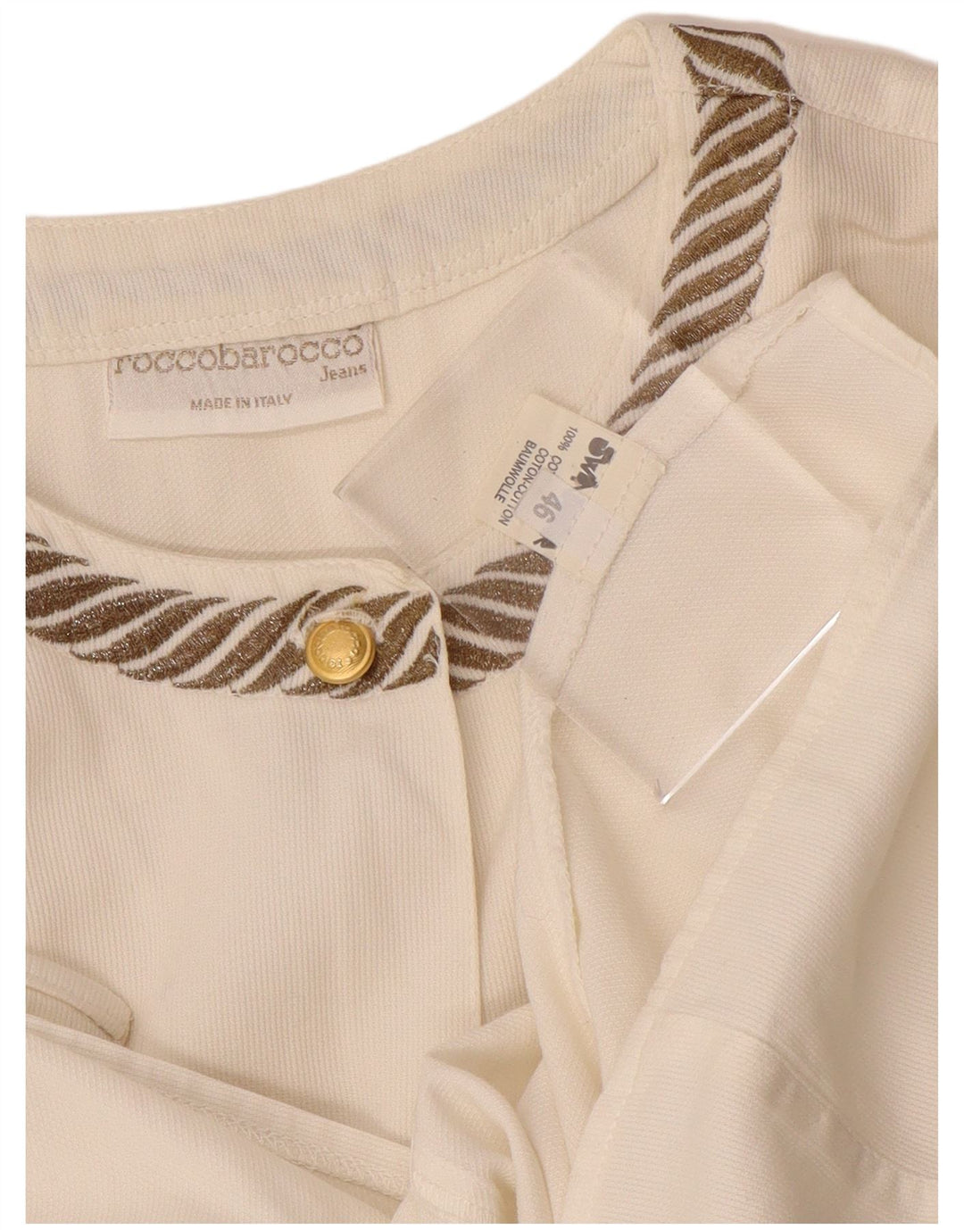 ROCCOBAROCCO Womens Shirt Blouse IT 46 Large White Striped Cotton