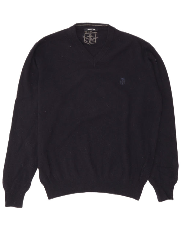 Armata Di Mare Mens V-Neck Jumper Sweater Large Navy Blue Wool