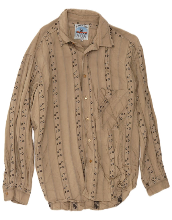 Sos Mens Shirt Medium Beige Floral Viscose