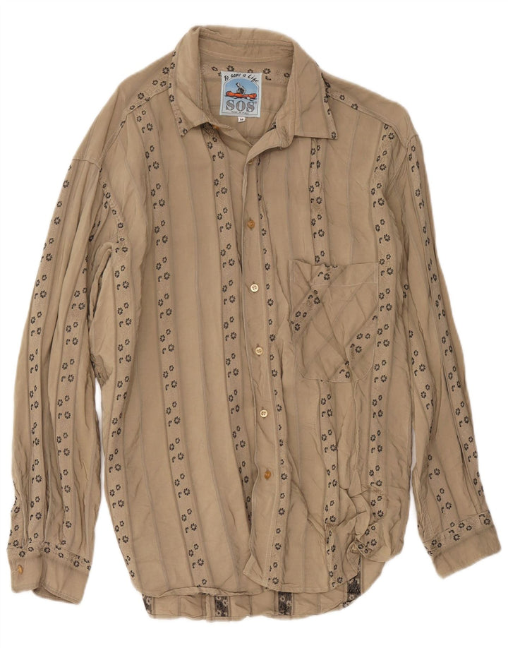 Sos Mens Shirt Medium Beige Floral Viscose