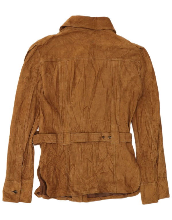 VINTAGE Womens Suede Military Jacket IT 42 Medium Brown Leather