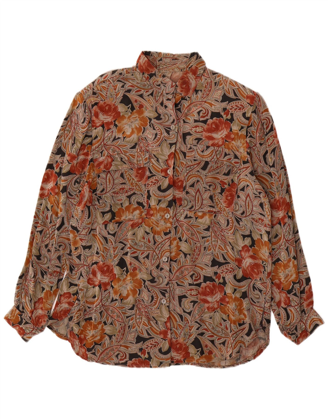 VINTAGE Womens Shirt Blouse UK 16 Large Brown Floral