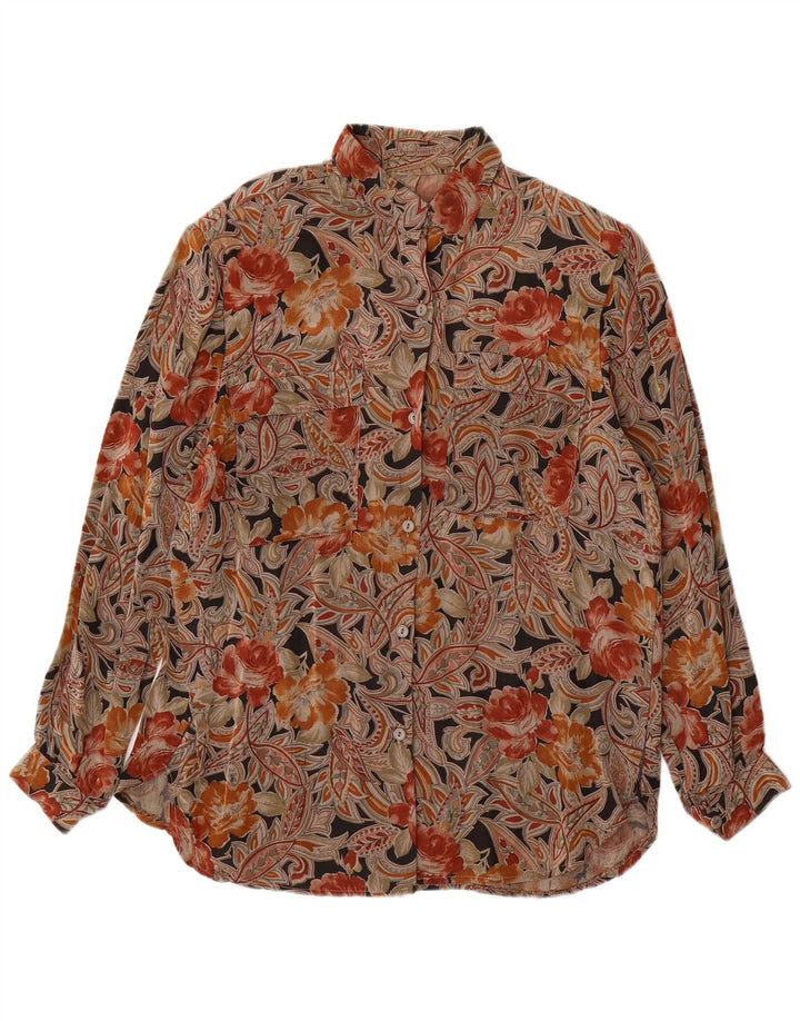 VINTAGE Womens Shirt Blouse UK 16 Large Brown Floral