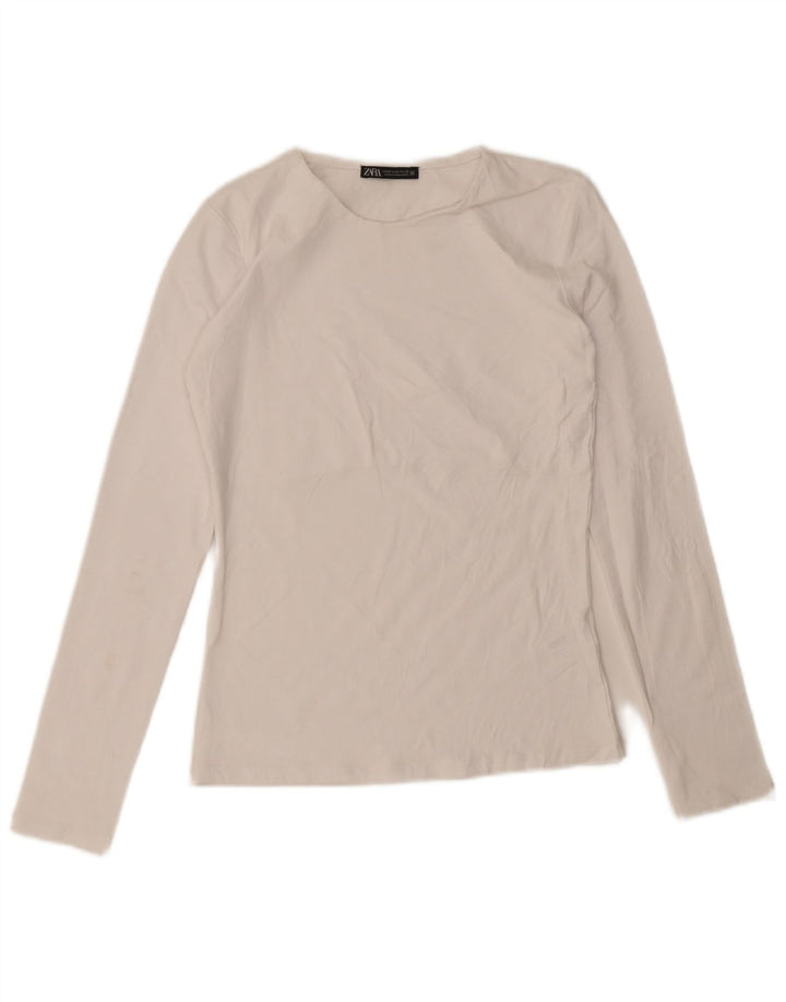 Zara Womens Top Long Sleeve UK 12 Medium White Cotton