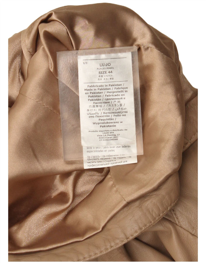 Liu Jo Womens Leather Biker Jacket IT 44 Medium Beige Leather