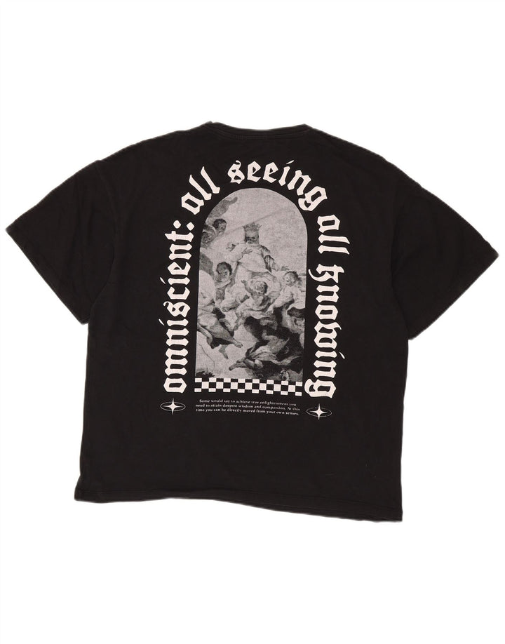 JACK & JONES Mens Graphic T-Shirt Top Medium Black Cotton