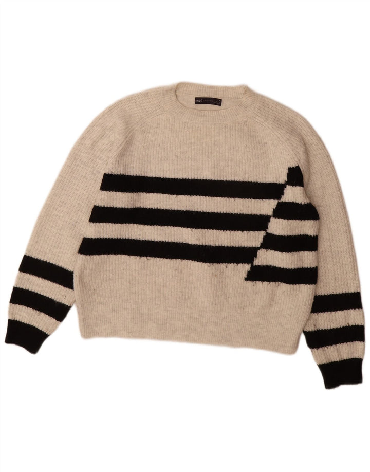 Marks & Spencer Womens Crew Neck Jumper Sweater UK 14 Medium Grey Striped