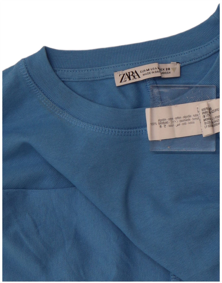 ZARA Womens T-Shirt Top UK 14 Medium Blue Cotton