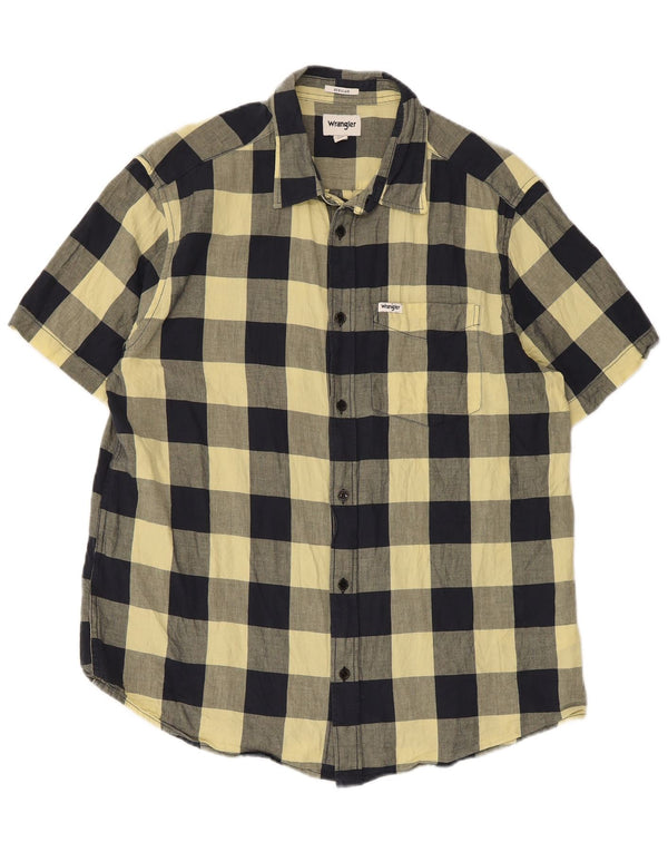 Wrangler Mens Short Sleeve Regular Fit Shirt Large Yellow Gingham Cotton
