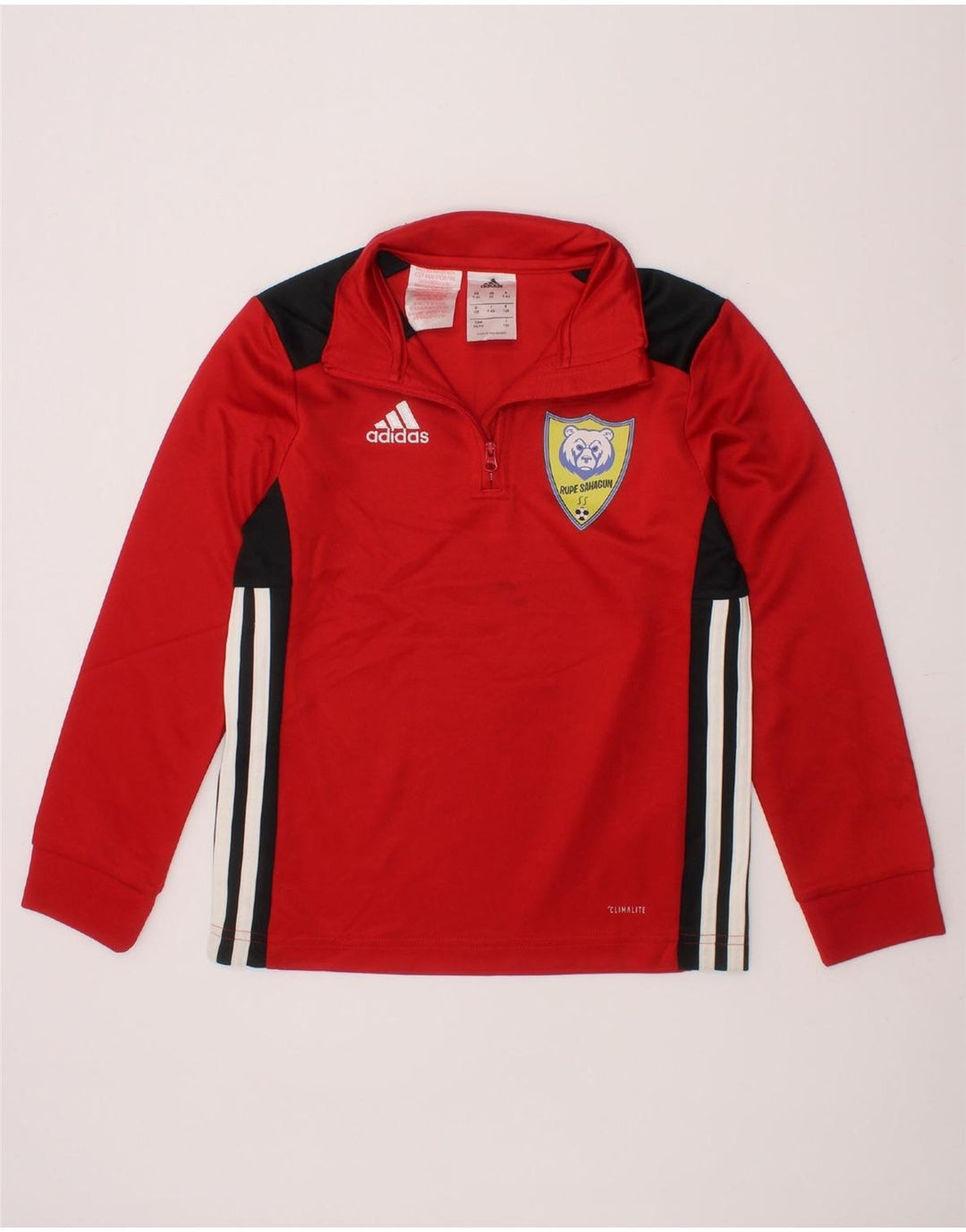 ADIDAS Boys Climalite Pullover Tracksuit Top 7-8 Years Red Colourblock Vintage Adidas and Second-Hand Adidas from Messina Hembry 
