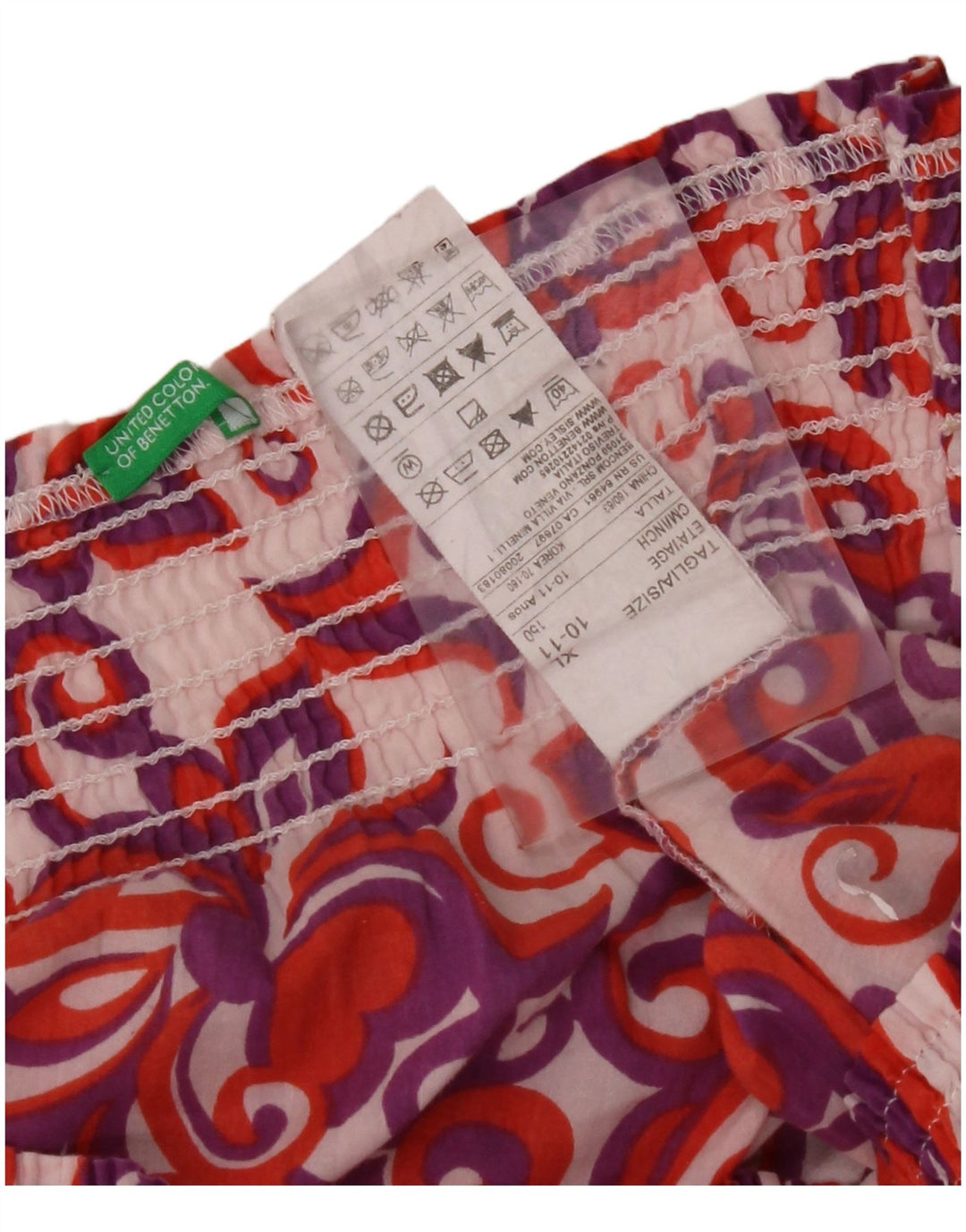 BENETTON Girls Off Shoulder Top 10-11 Years XL Multicoloured Floral Cotton