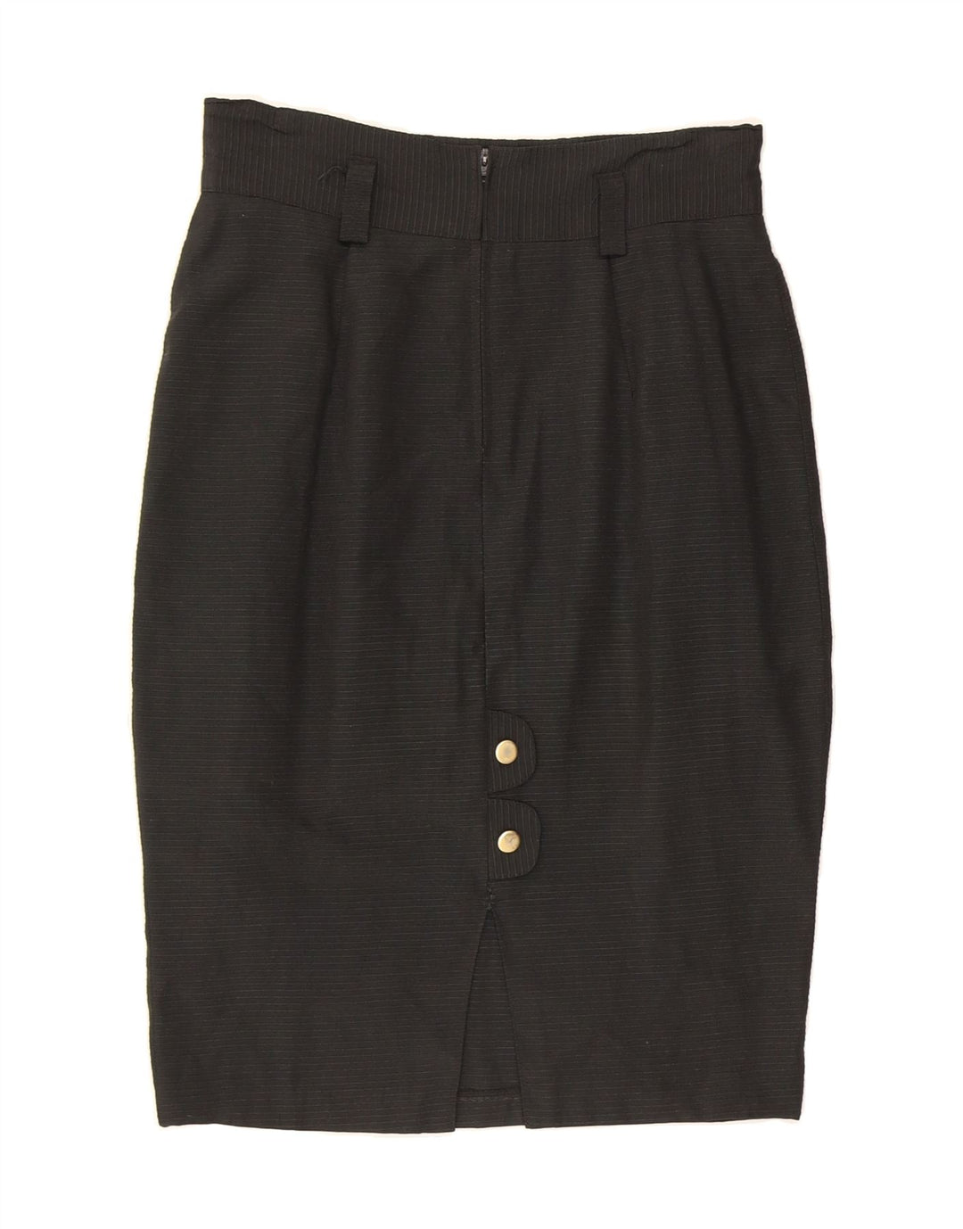 VINTAGE Womens Pencil Skirt W26 Small Black Pinstripe Polyester Vintage Vintage and Second-Hand Vintage from Messina Hembry 
