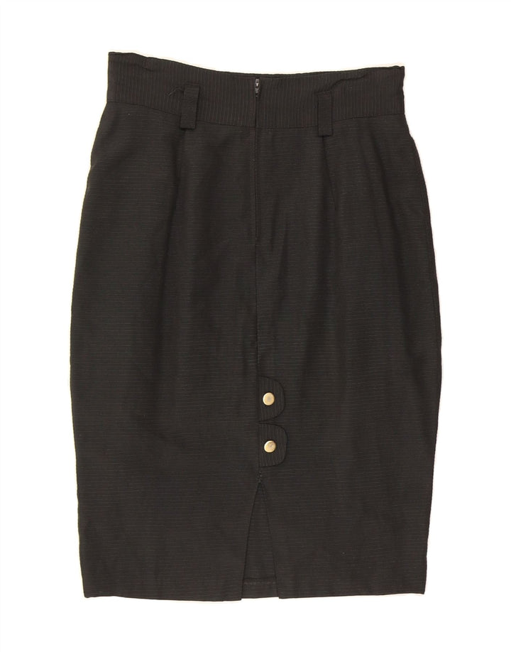 VINTAGE Womens Pencil Skirt W26 Small Black Pinstripe Polyester Vintage Vintage and Second-Hand Vintage from Messina Hembry 