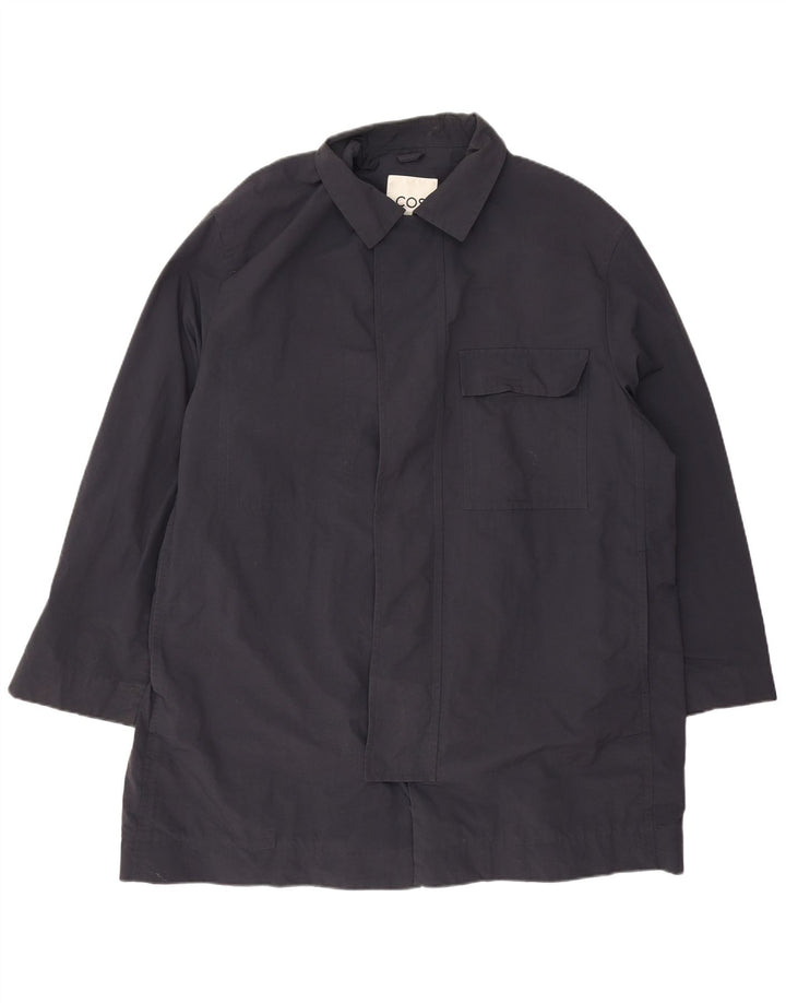 Cos Mens Overcoat UK 42 XL Navy Blue Polyamide