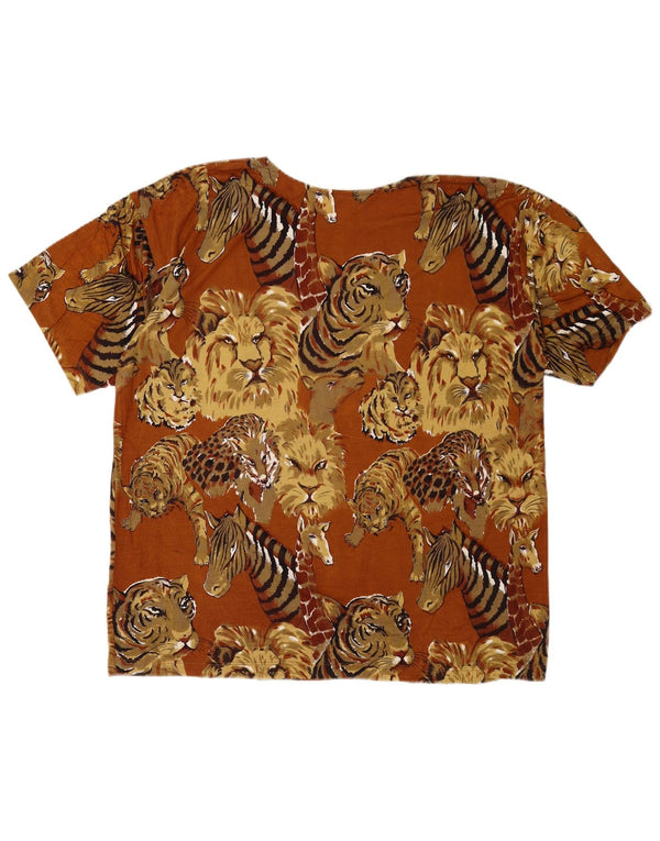 Vintage Womens T-Shirt Top UK 16 Large Brown Animal Print Viscose