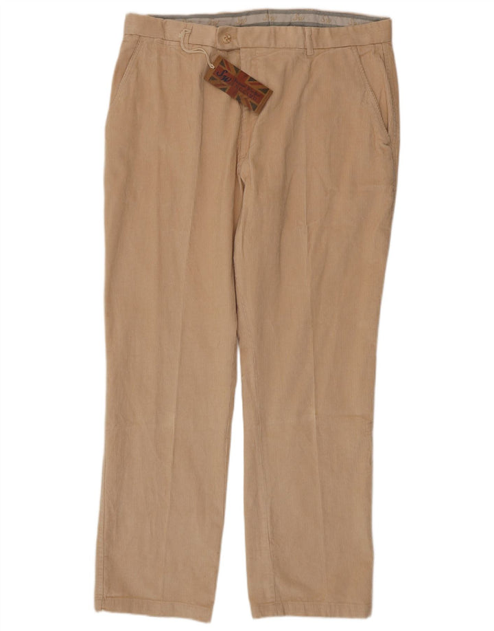 SAMUEL WINDSOR Mens Straight Corduroy Trousers W40 L33 Beige Cotton