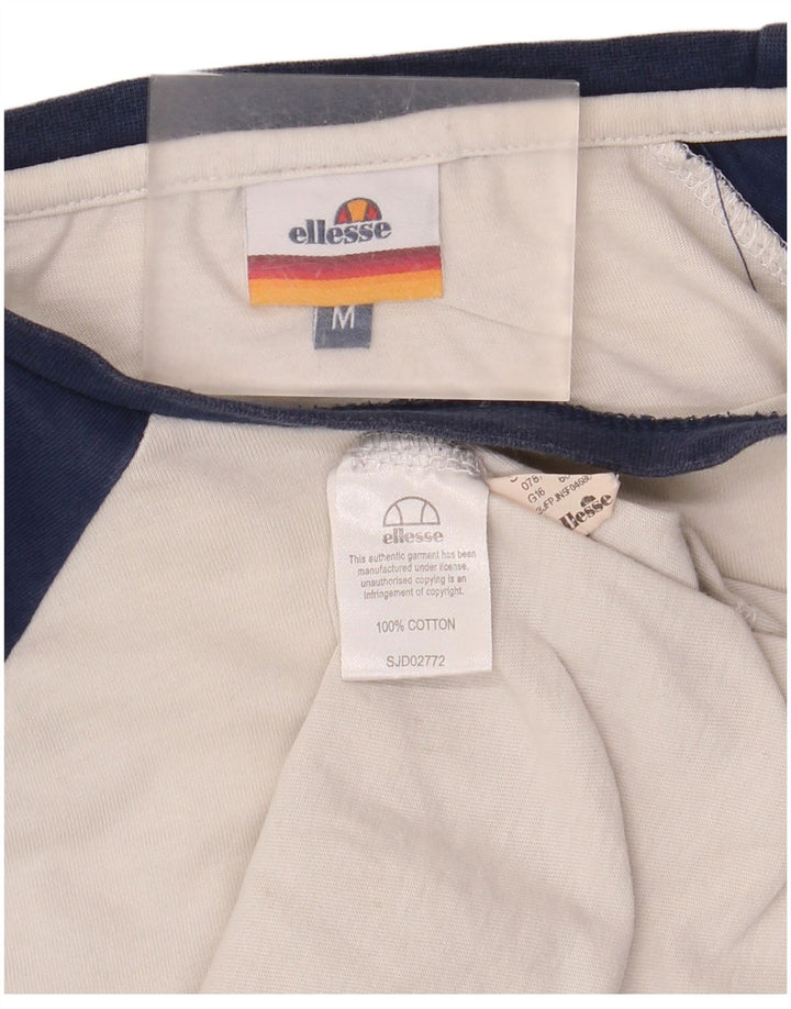 Ellesse Mens Graphic Top Long Sleeve Medium White Colourblock Cotton