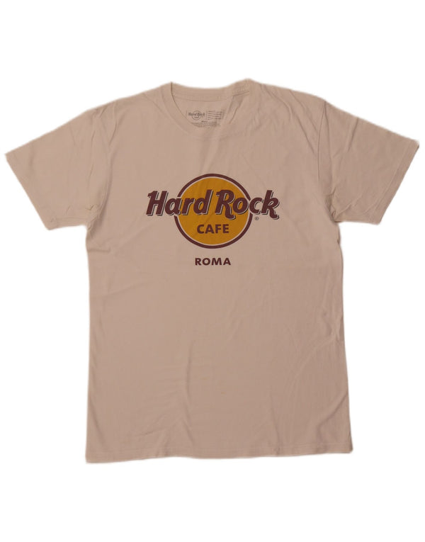 HARD ROCK CAFE Mens Roma Graphic T-Shirt Top Medium Off White Cotton